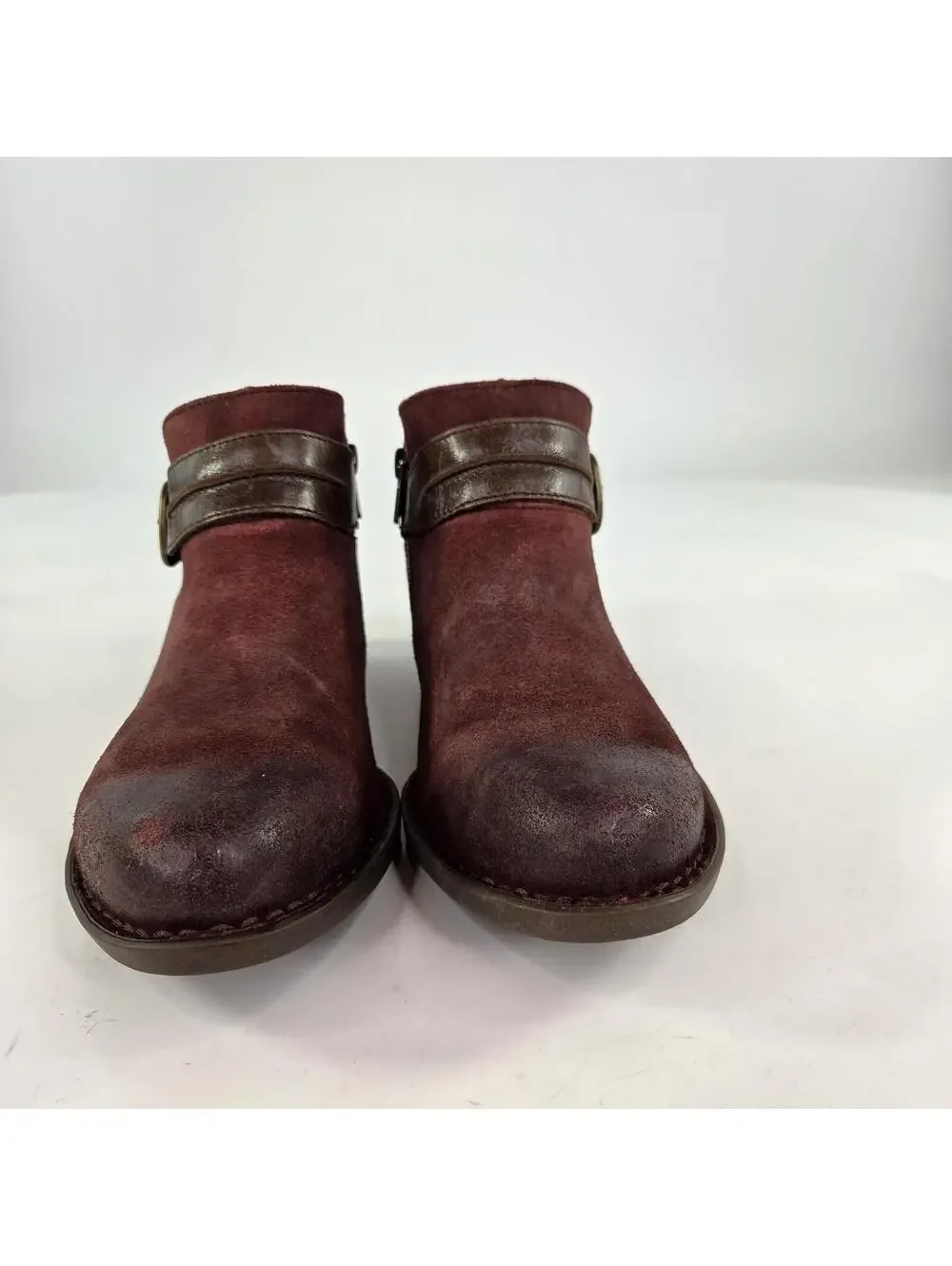 Born Kati Women's ankle booties US 9 M burgundy suede dark leather strap Boot